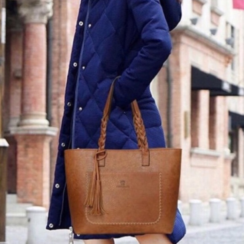 *BROWN*‎ Weimeibaige Vegan Leather Tote Bag, Large